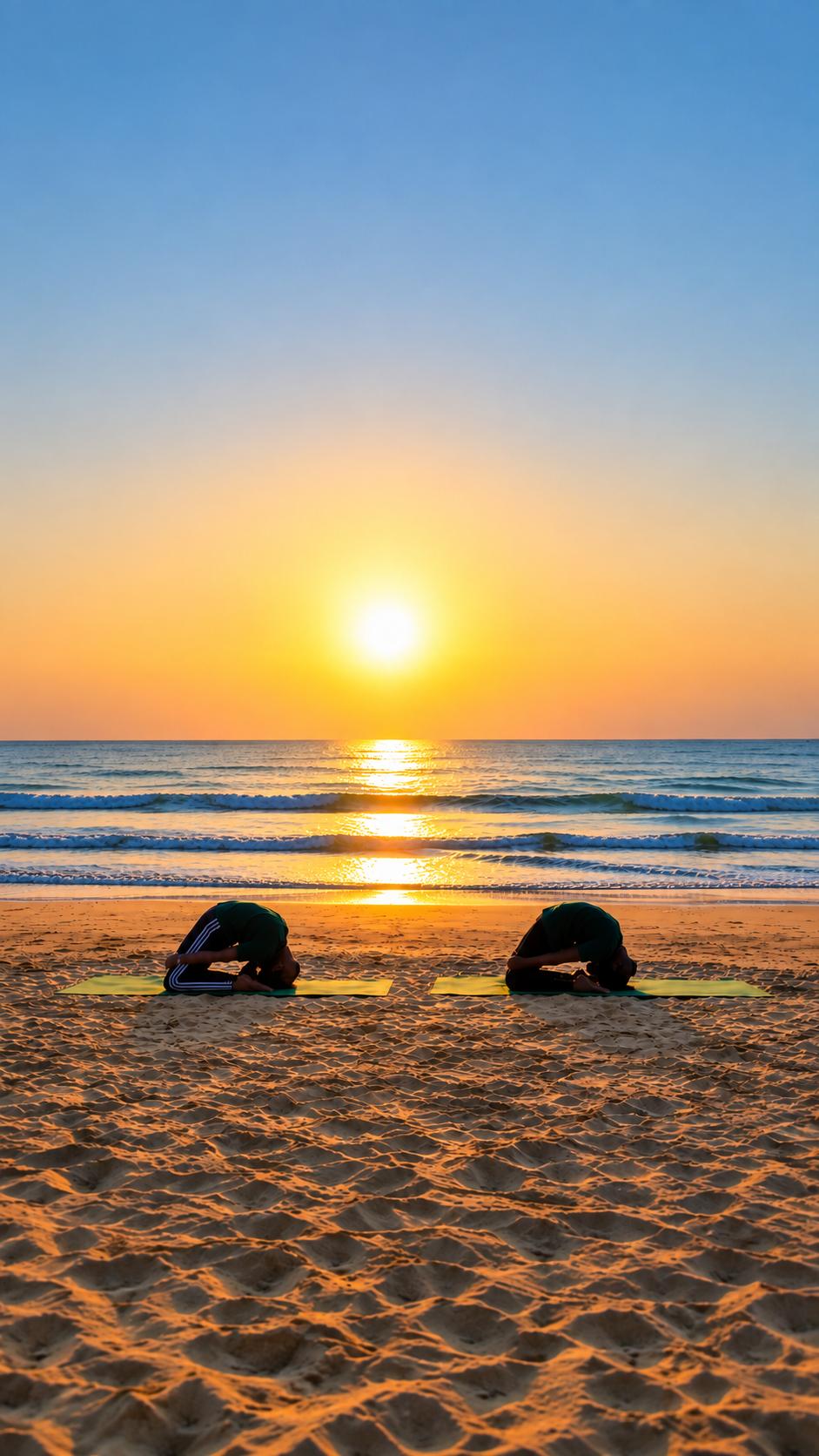 A Meisara practitioner in a seated meditation pose by the water at sunrise